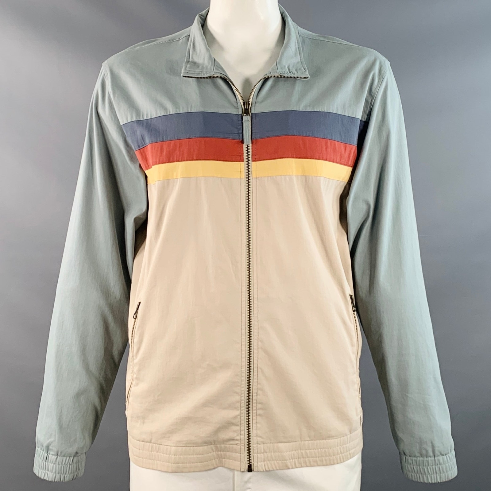 Marine Layer Spring 2024 Size Xl Blue Grey Color Block Cotton Blend Jacket